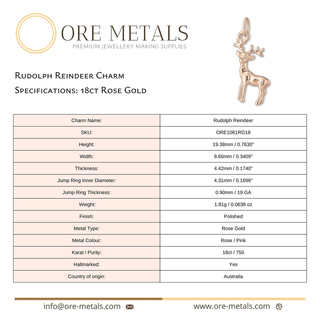 18ct Rose Gold - Rudolph Reindeer Charm