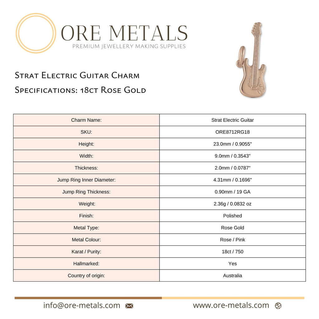 18ct Rose Gold - Strat Electric Guitar Charm