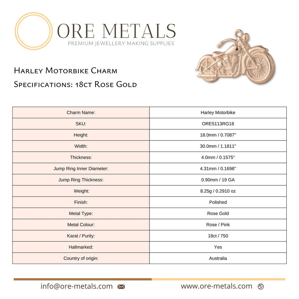 18ct Rose Gold - Harley Motorbike Charm