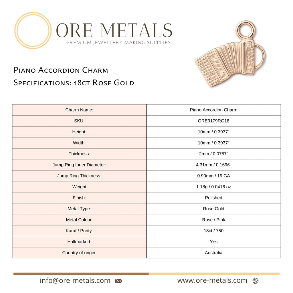 18ct Rose Gold - Piano Accordion Charm