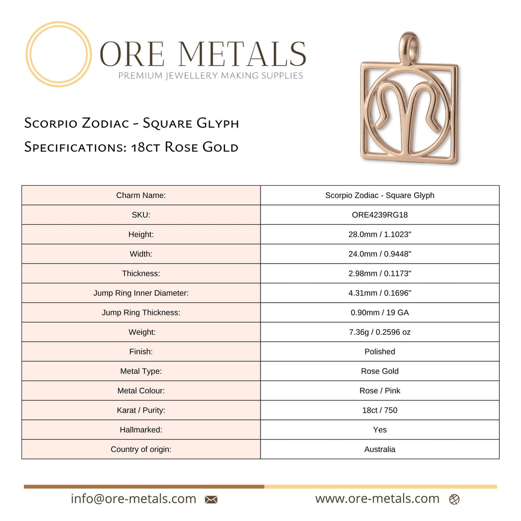 18ct Rose Gold - Scorpio Zodiac Square Charm