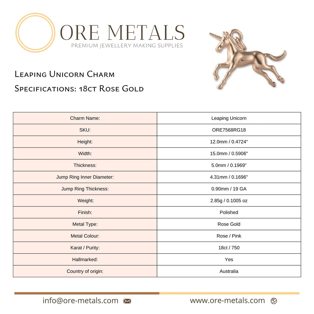 18ct Rose Gold - Leaping Unicorn Charm