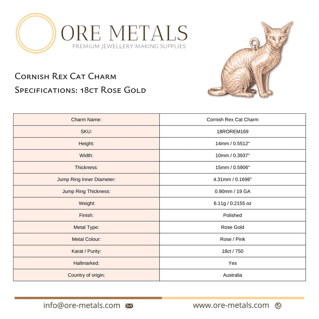 18ct Rose Gold - Cornish Rex Cat Charm
