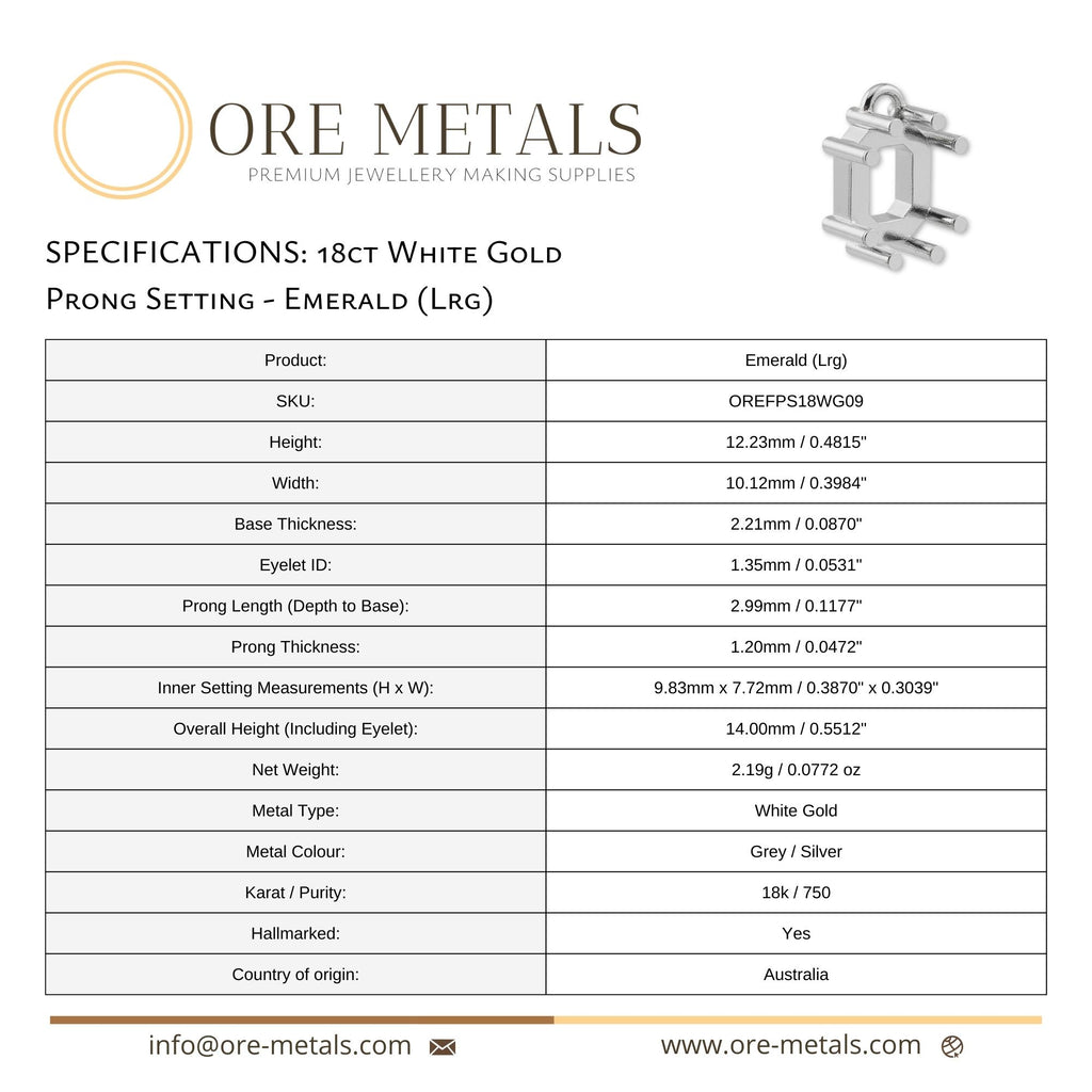 18ct White Gold - Emerald Prong Setting