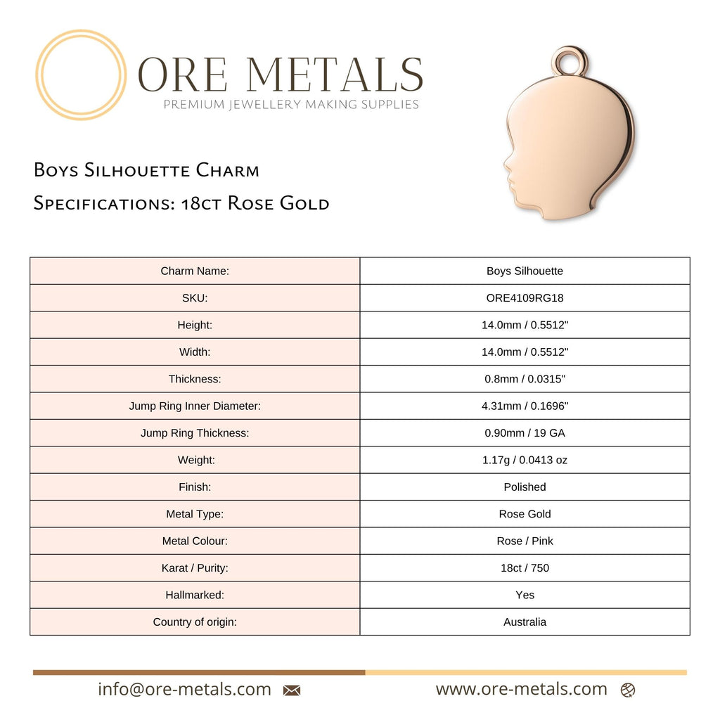 18ct Rose Gold - Boys Silhouette  Charm