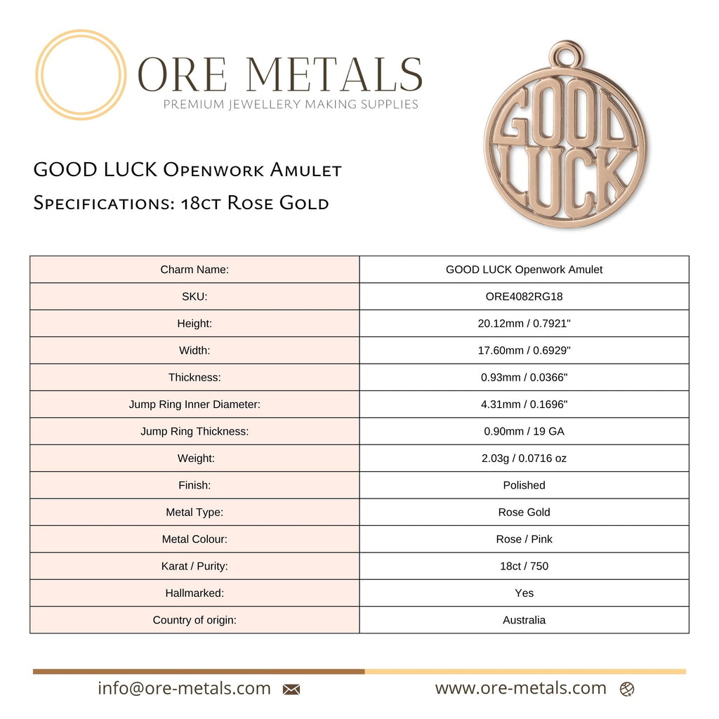 18ct Rose Gold - GOOD LUCK Openwork Charm