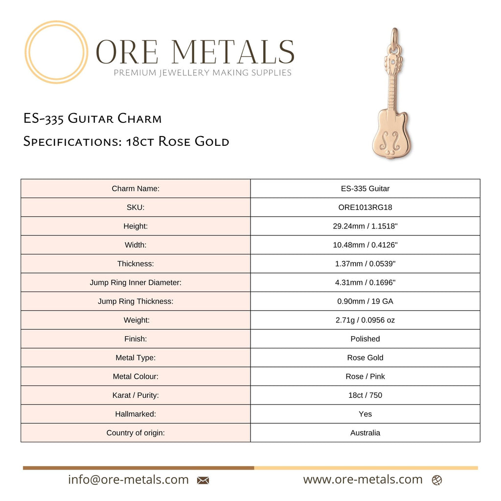 18ct Rose Gold - ES-335 Guitar Charm