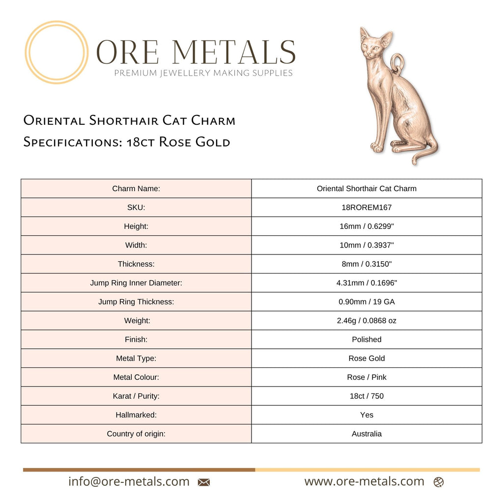 18ct Rose Gold - Oriental Shorthair Cat Charm