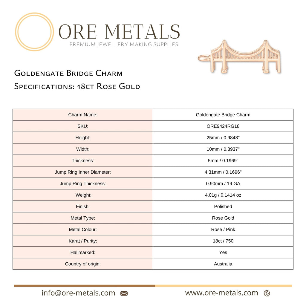 18ct Rose Gold - Goldengate Bridge Charm