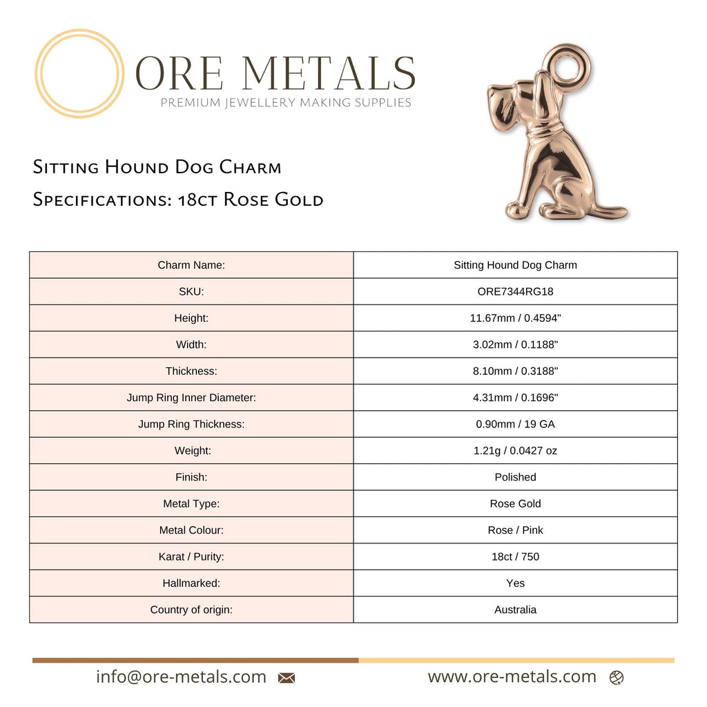 18ct Rose Gold - Sitting Hound Dog Charm