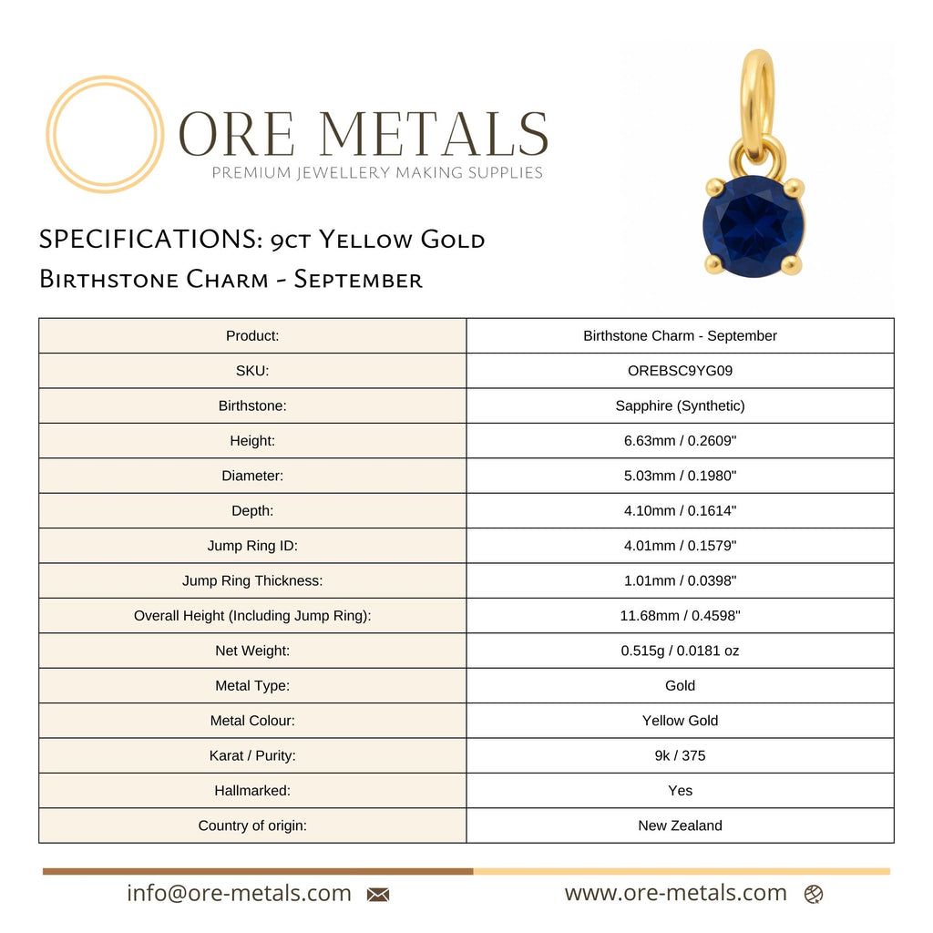 9ct Yellow Gold | Sapphire - September Birthstone Charm