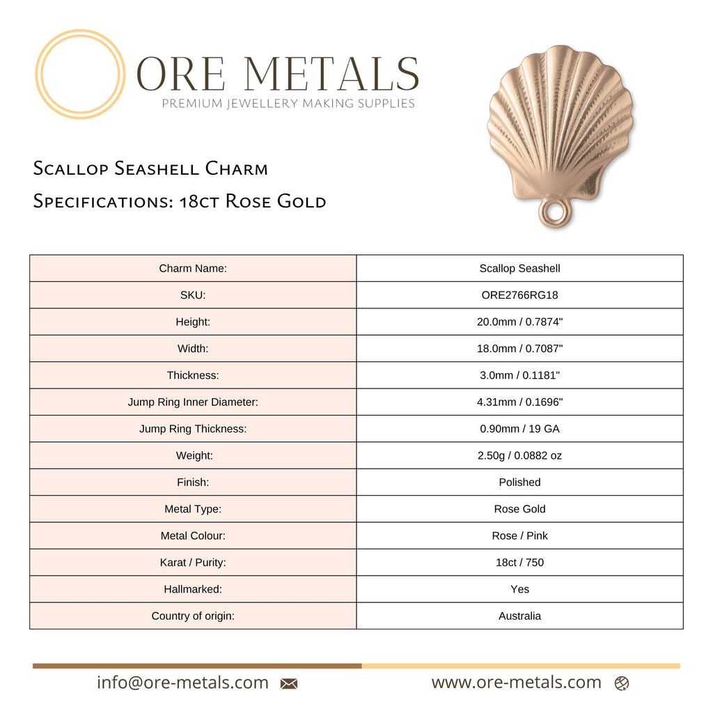 18ct Rose Gold - Scallop Seashell Charm