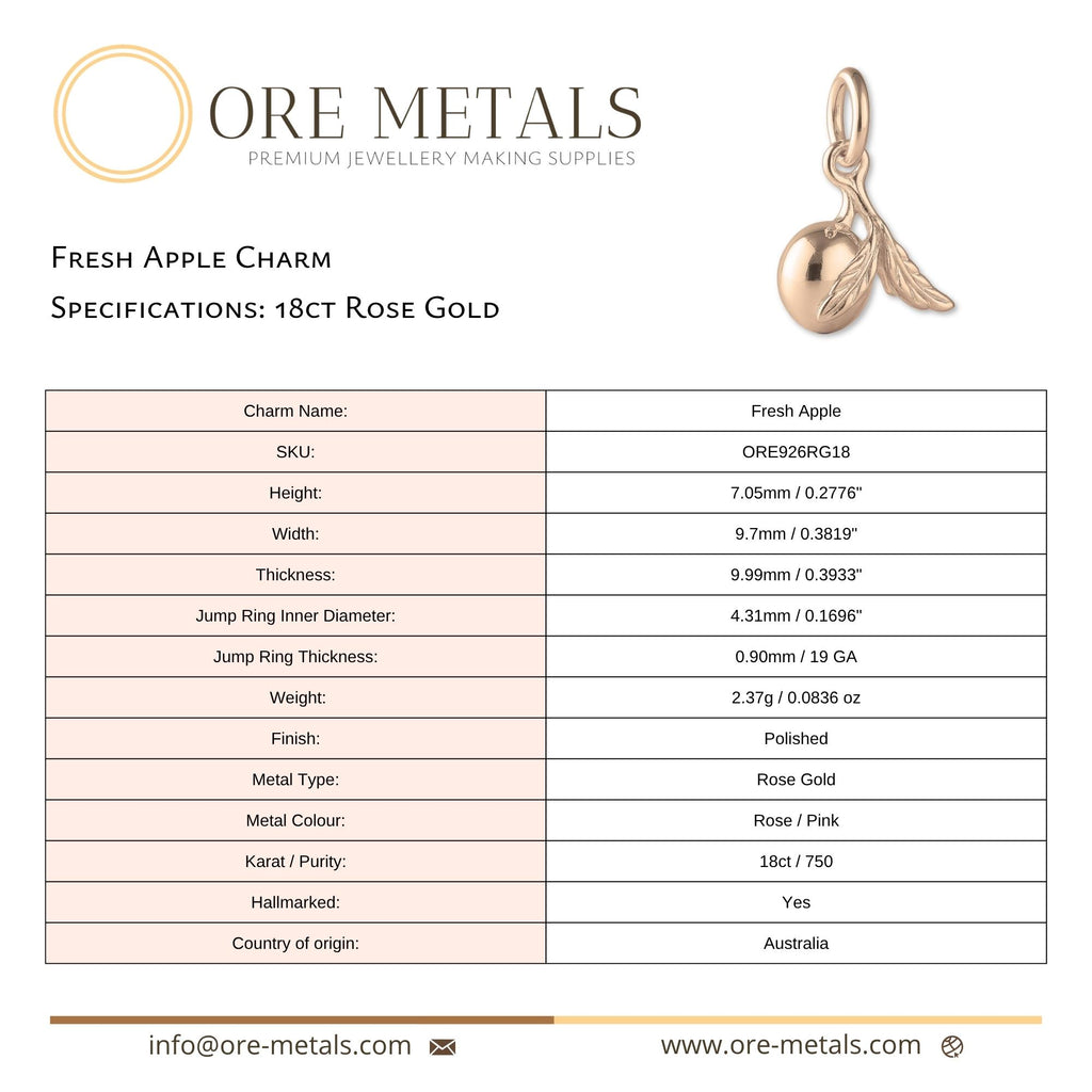 18ct Rose Gold - Fresh Apple Charm