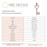 18ct Rose Gold - 18 Heart Key Charm