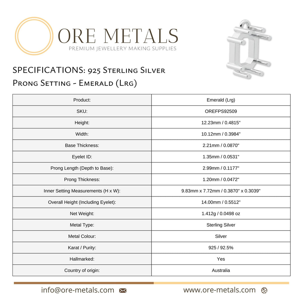 925 Sterling Silver - Emerald Prong Setting