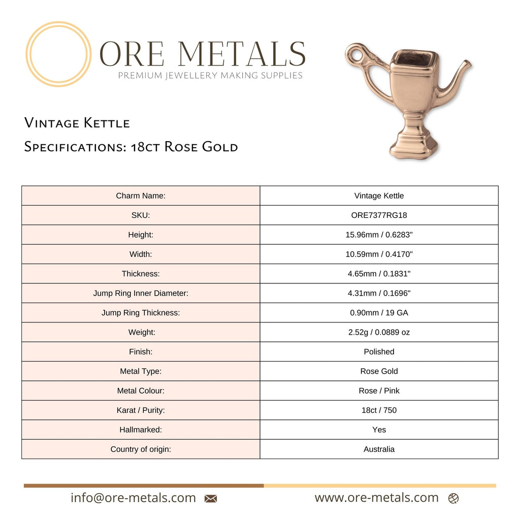 18ct Rose Gold - Vintage Kettle Charm