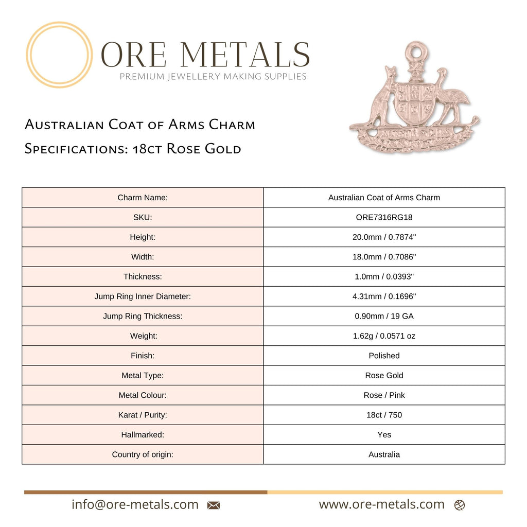 18ct Rose Gold - Australian Coat of Arms Charm