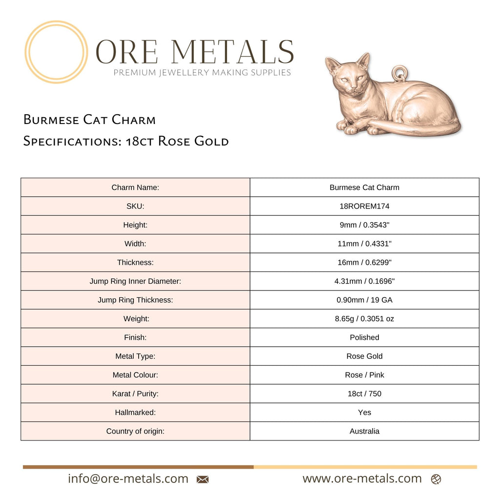 18ct Rose Gold - Burmese Cat Charm