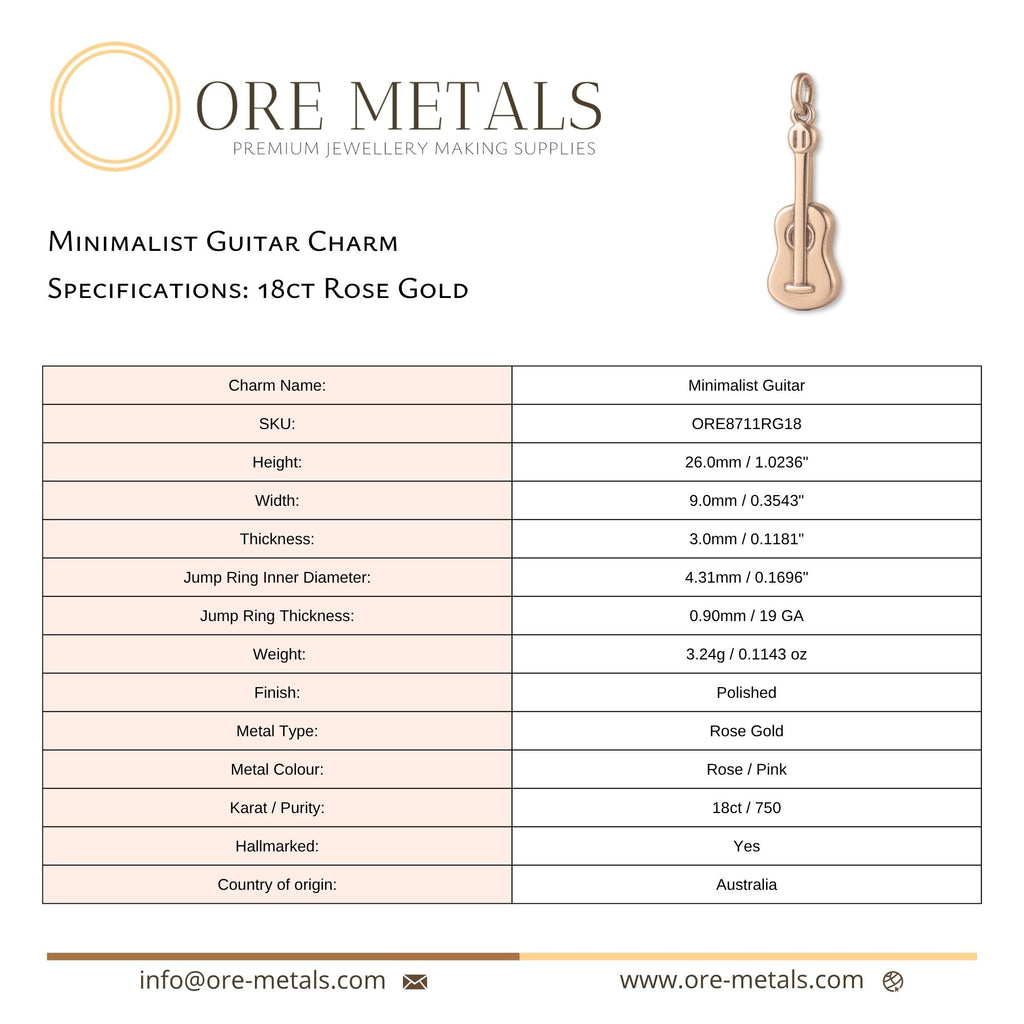 18ct Rose Gold - Minimalist Guitar Charm