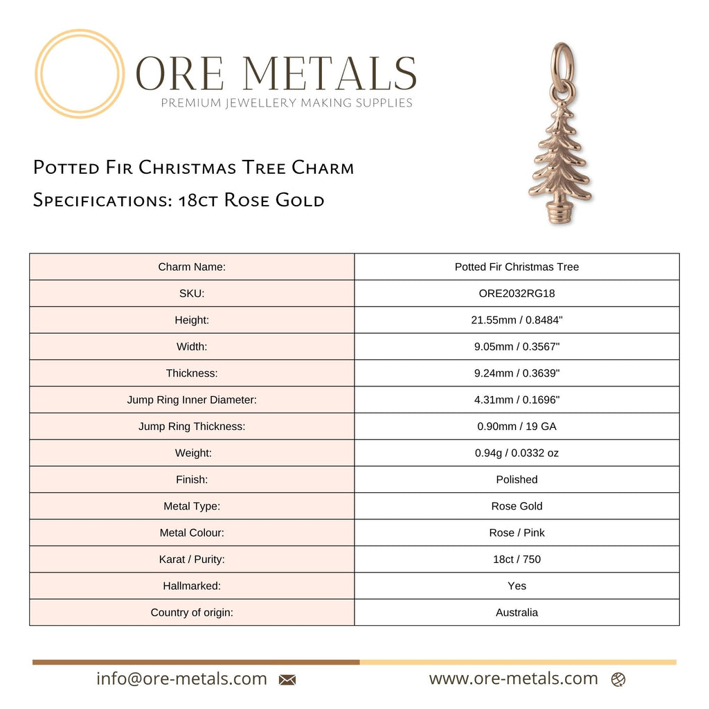 18ct Rose Gold - Potted Fir Christmas Tree Charm