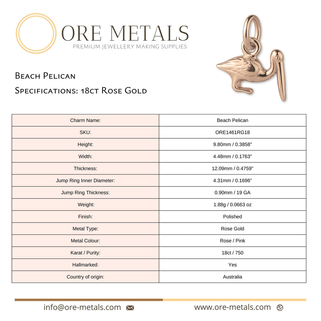 18ct Rose Gold - Beach Pelican Charm