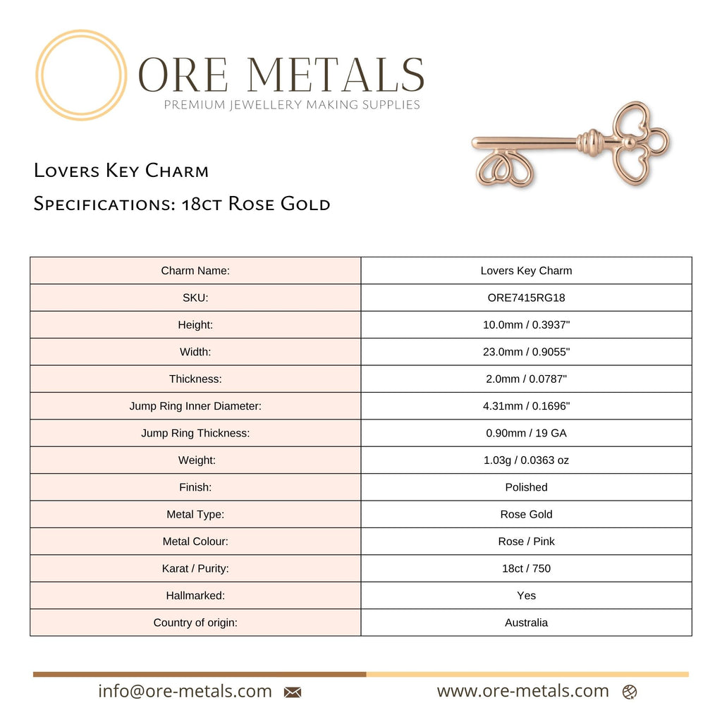 18ct Rose Gold - Lovers Key Charm
