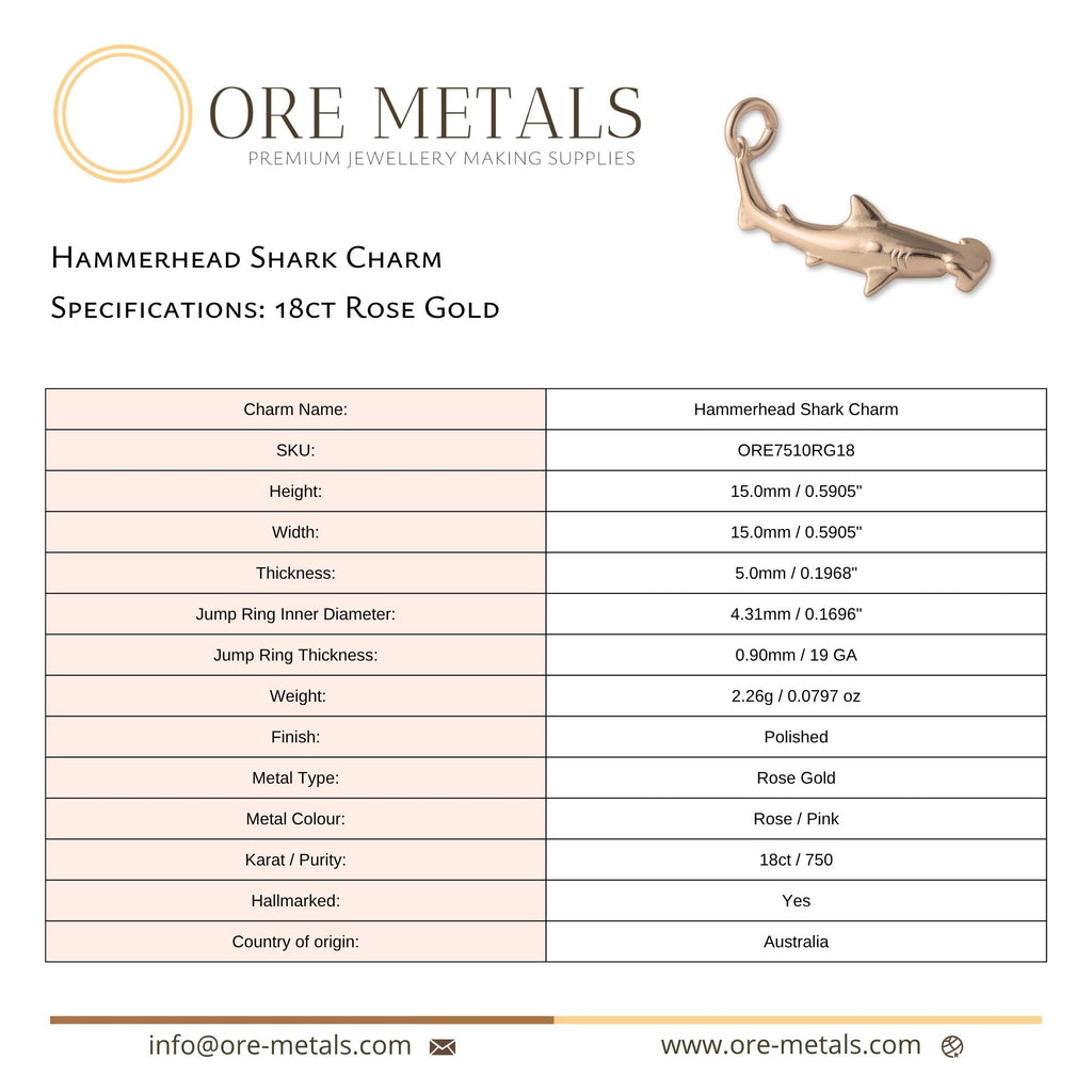 18ct Rose Gold - Hammerhead Shark Charm