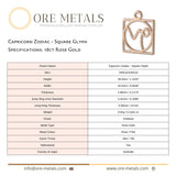 18ct Rose Gold - Capricorn Zodiac Square Charm
