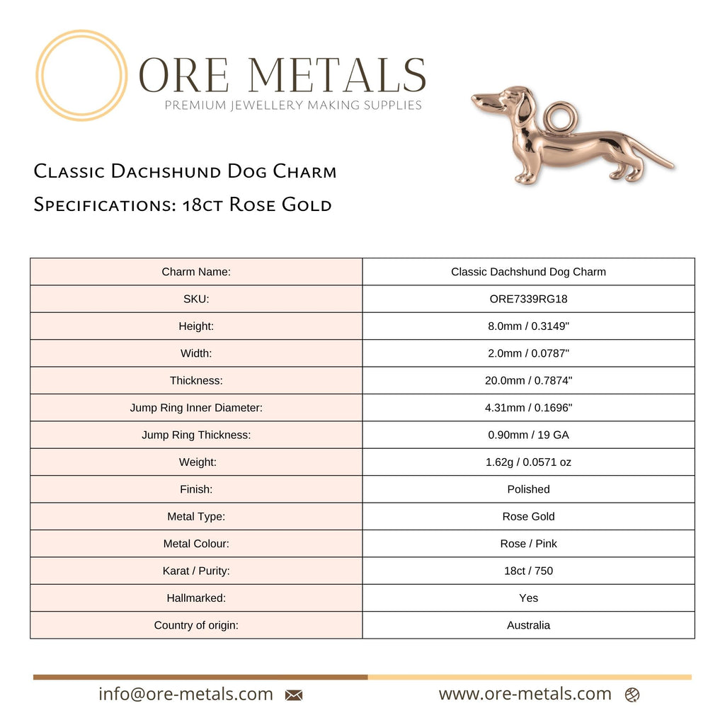 18ct Rose Gold - Classic Dachshund Dog Charm