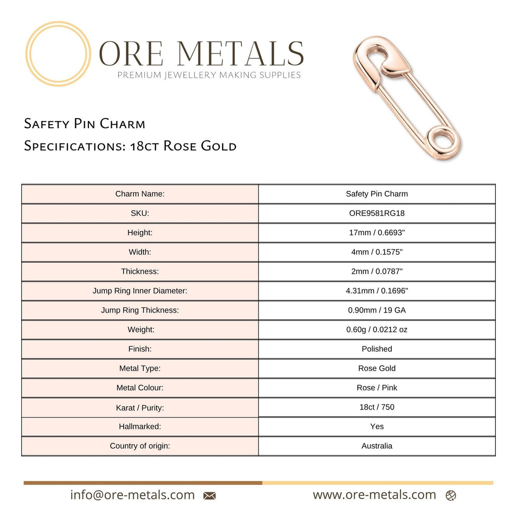 18ct Rose Gold - Safety Pin Charm