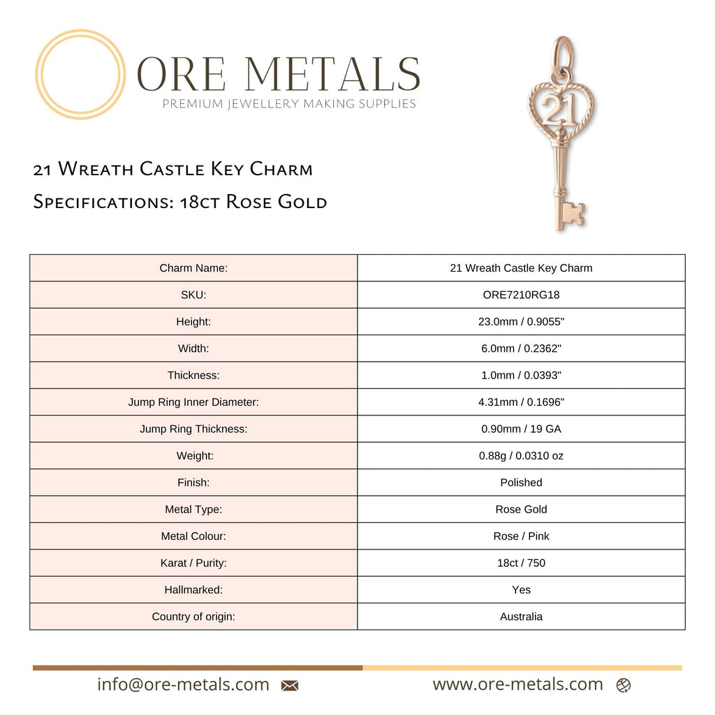 18ct Rose Gold - 21 Wreath Castle Key Charm