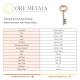 18ct Rose Gold - Vintage Castle Key Charm