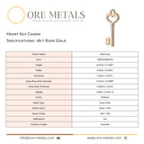 18ct Rose Gold - Heart Key Charm