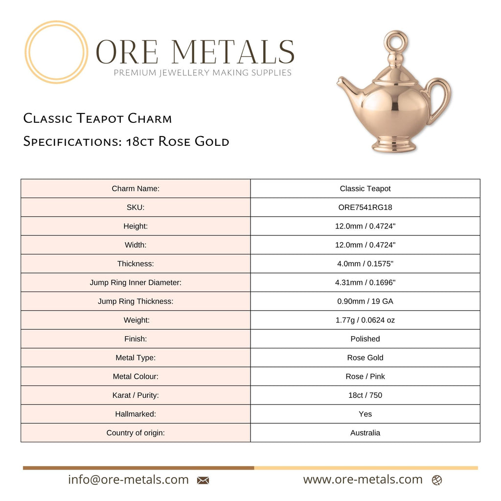 18ct Rose Gold - Classic Teapot Charm