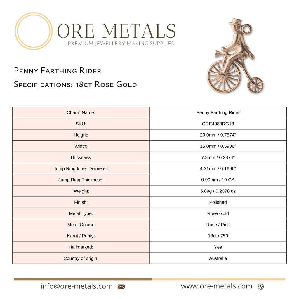 18ct Rose Gold - Penny Farthing Rider Charm