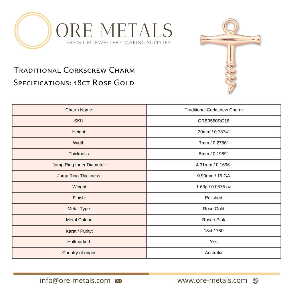 18ct Rose Gold - Traditional Corkscrew Charm
