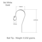 9ct White Gold - Ball Tip Ear Hooks