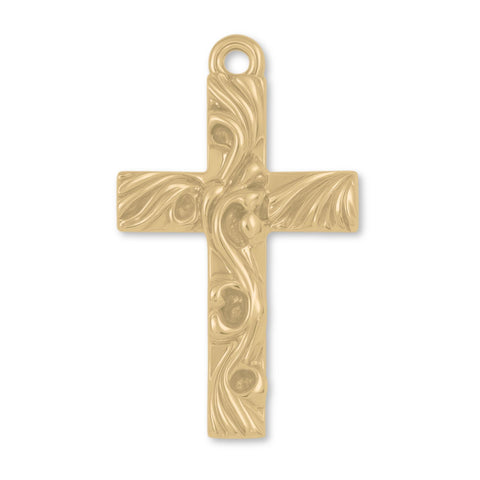 9ct Yellow Gold - Rustic Swirl Crucifix Charm