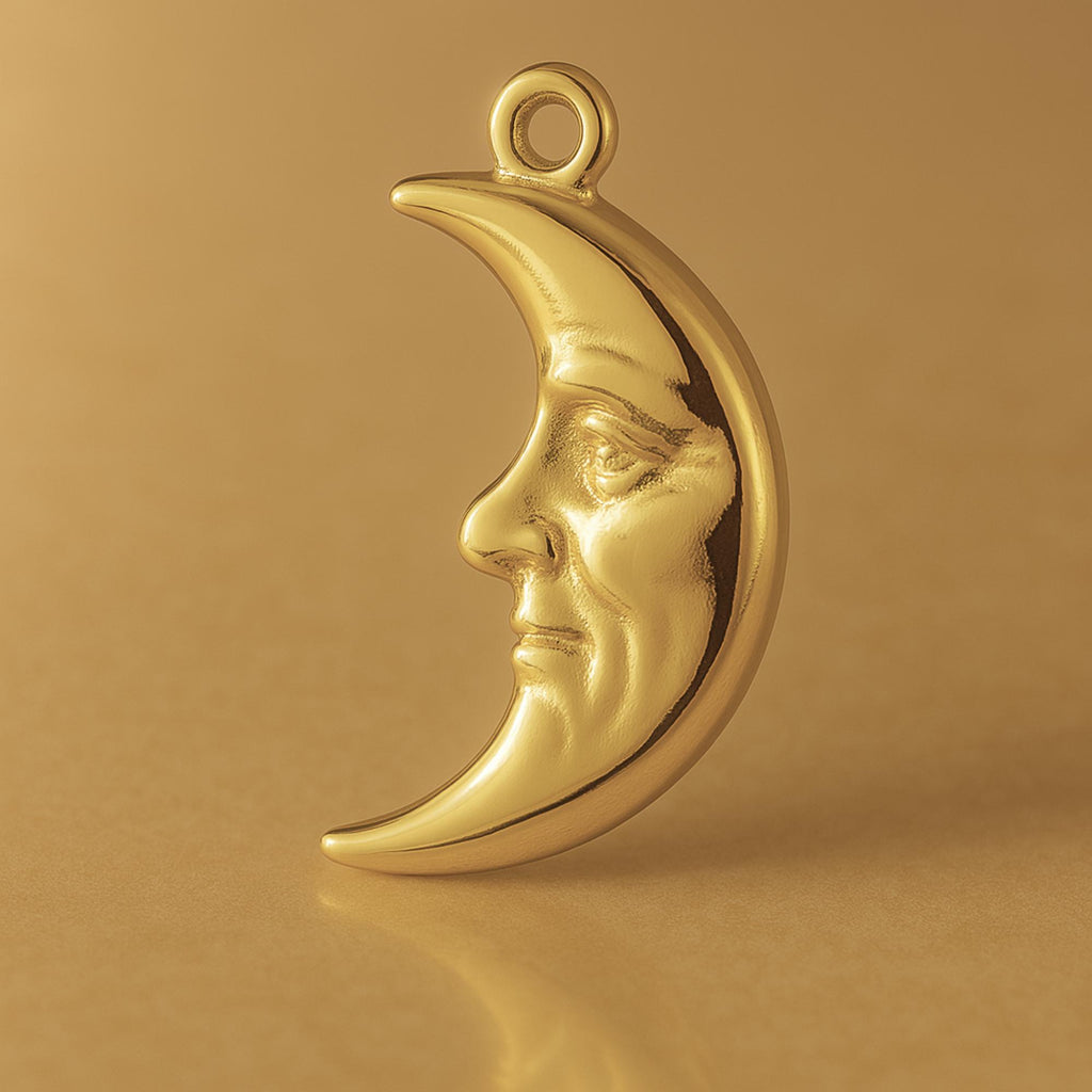 9ct Yellow Gold - Sad Crescent Moon Charm