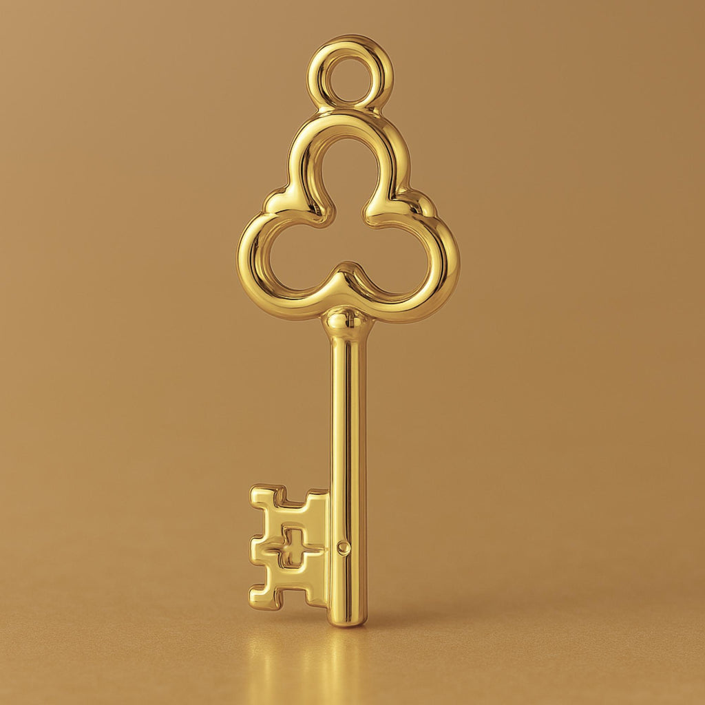 18ct Yellow Gold - Clover Castle Key Charm