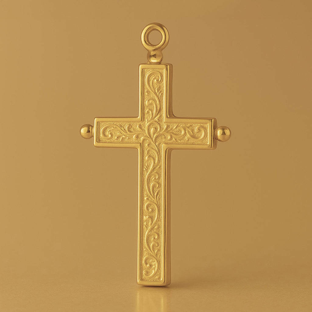 9ct Yellow Gold - Embossed Ball Tip Crucifix Charm