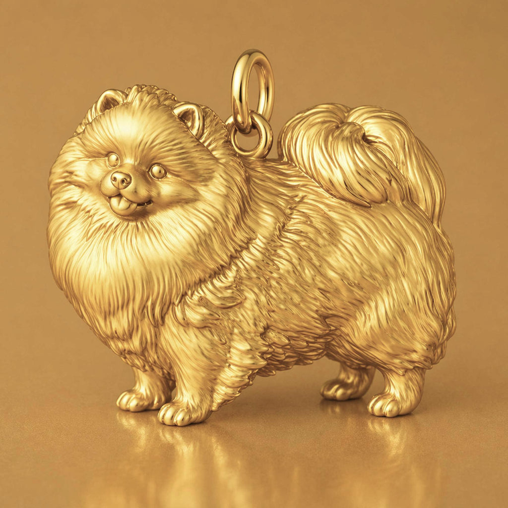 9ct Yellow Gold - Pomeranian Dog Charm