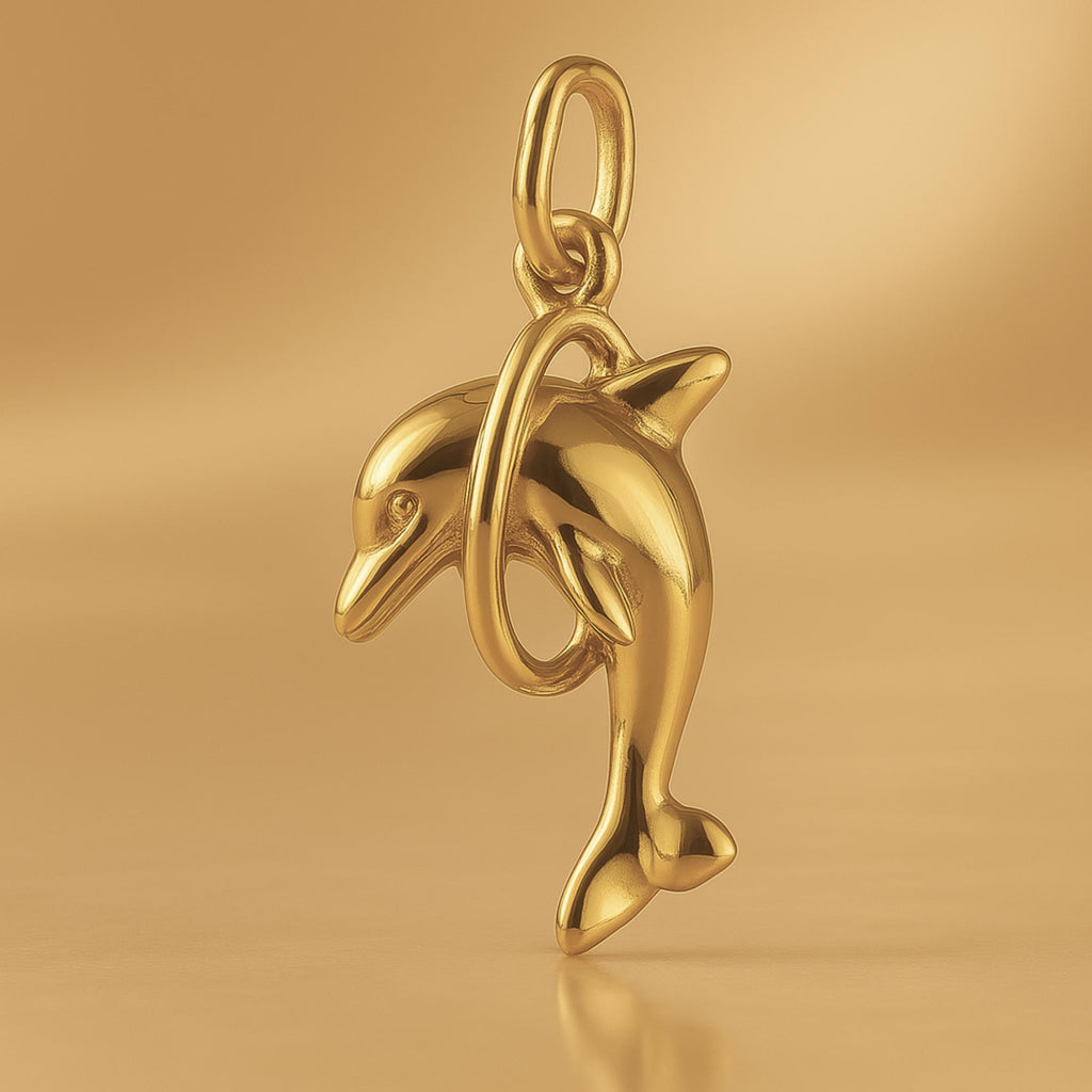 18ct Yellow Gold - Hoop Dolphin Charm