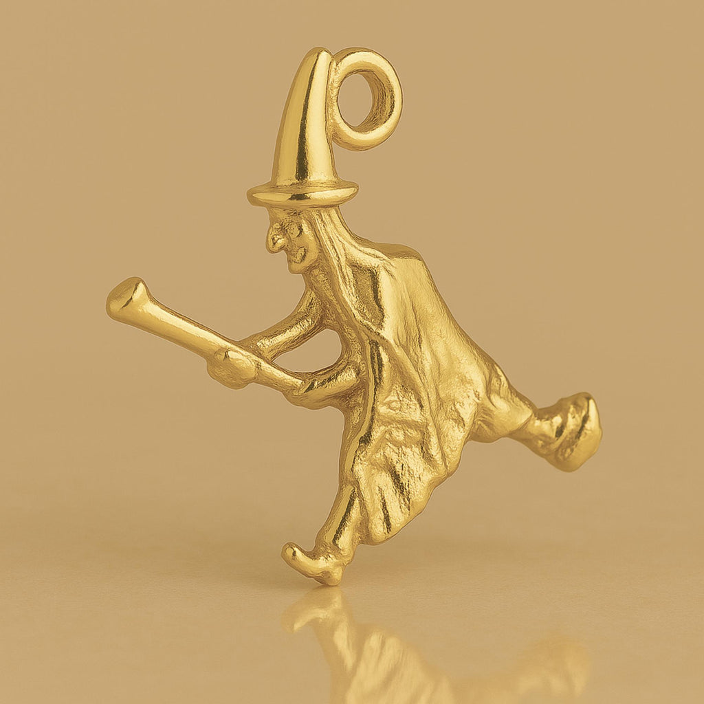 18ct Yellow Gold - Flying Witch Charm