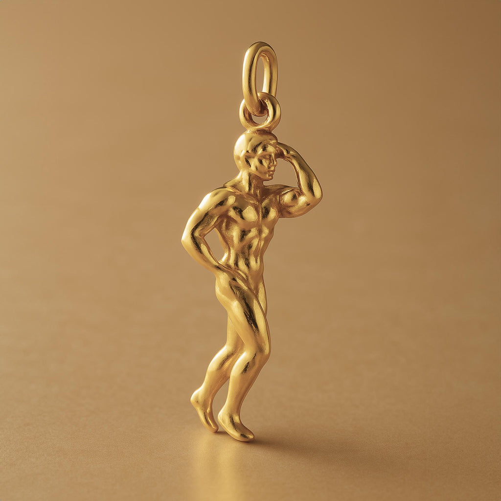 9ct Yellow Gold - Thinking Man Bodybuilder Pose Charm