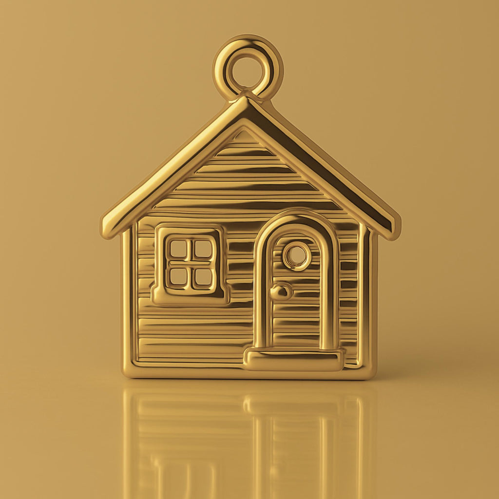 18ct Yellow Gold - Log Cabin Cottage Charm