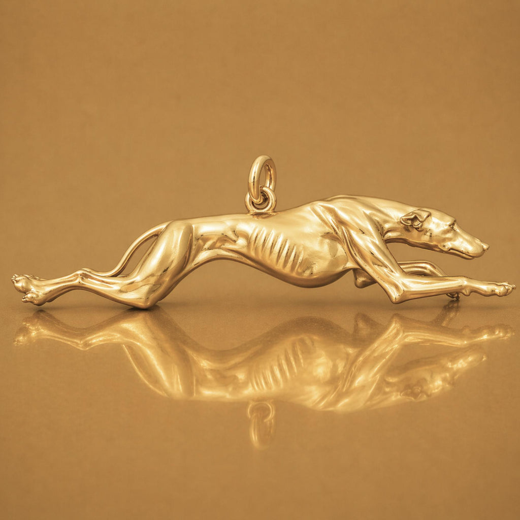 18ct Yellow Gold - Running Greyhound Dog Charm