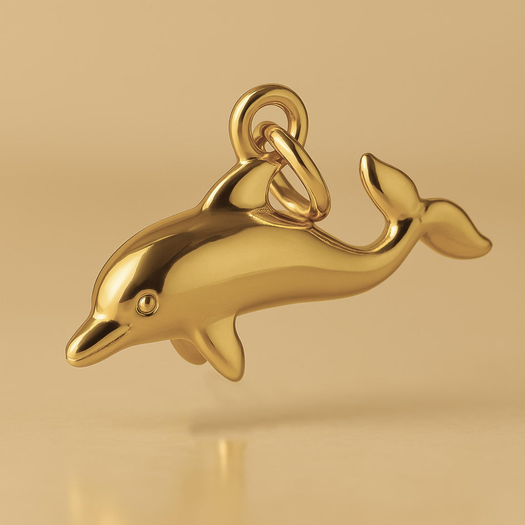 9ct Yellow Gold - Playful Dolphin  Charm