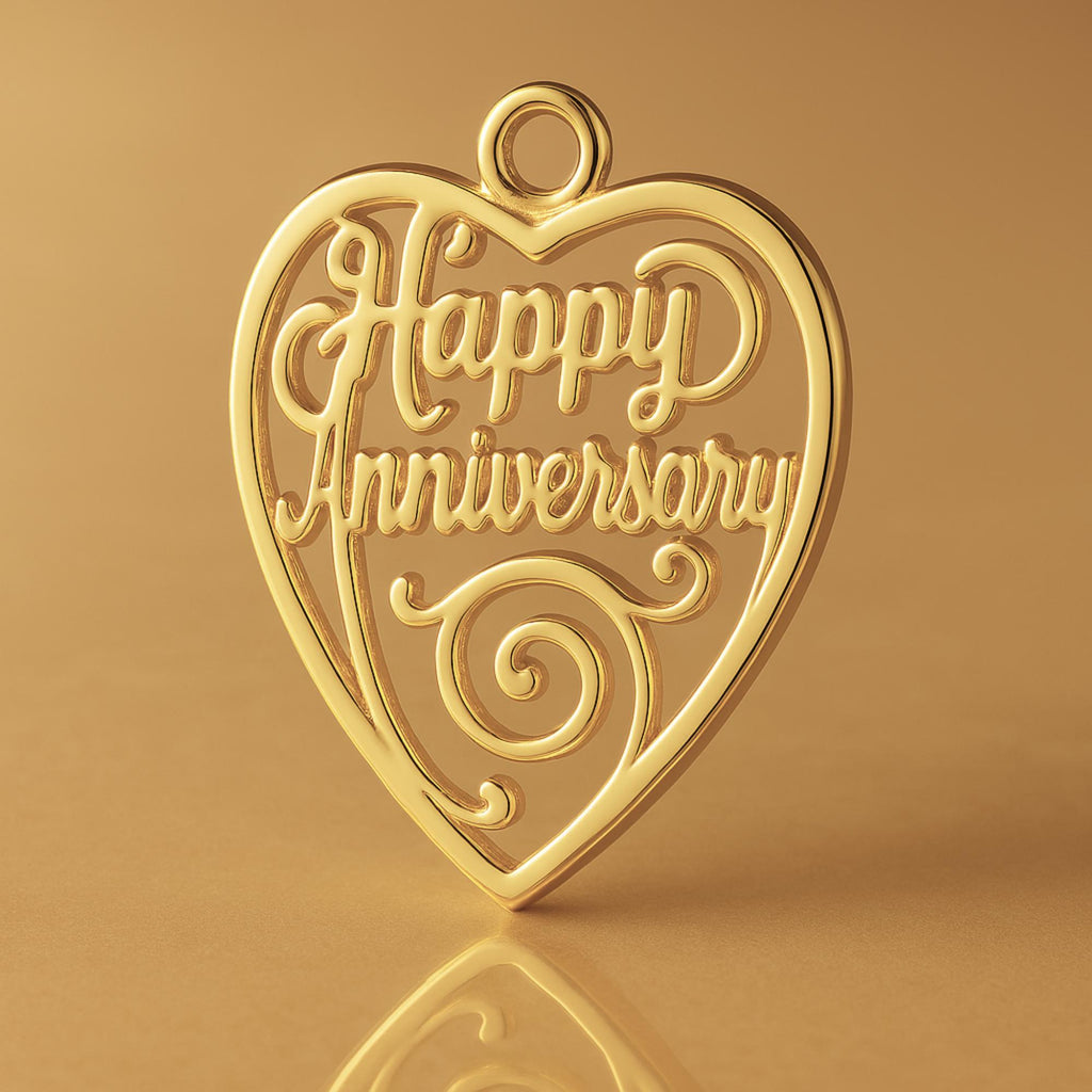9ct Yellow Gold - Happy Anniversary Openwork Heart Charm