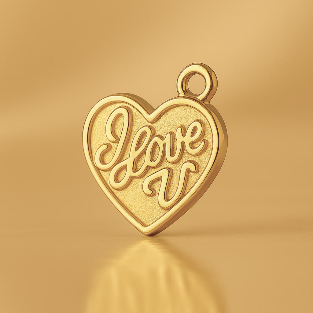 9ct Yellow Gold - I Love U Heart Charm